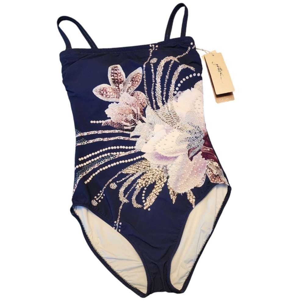 Gottex Navy Blue Floral One-Piece Swimsuit